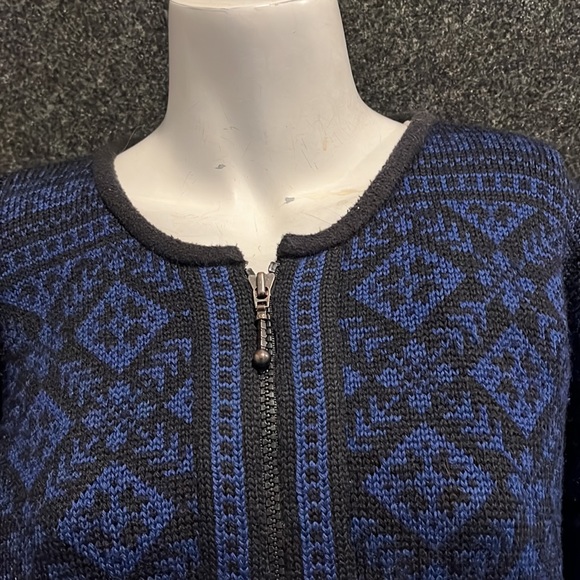 Heavy 100% Pure Wool Cardigan Black Blue full zip cardigan - Picture 4 of 8